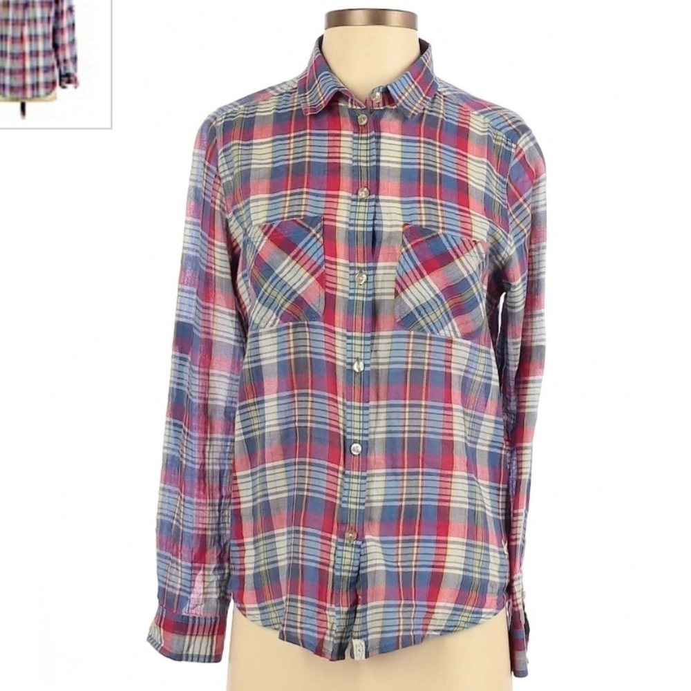 American Eagle AEO Vintage Boyfriend Plaid Button Down Collared Shirt Women's S